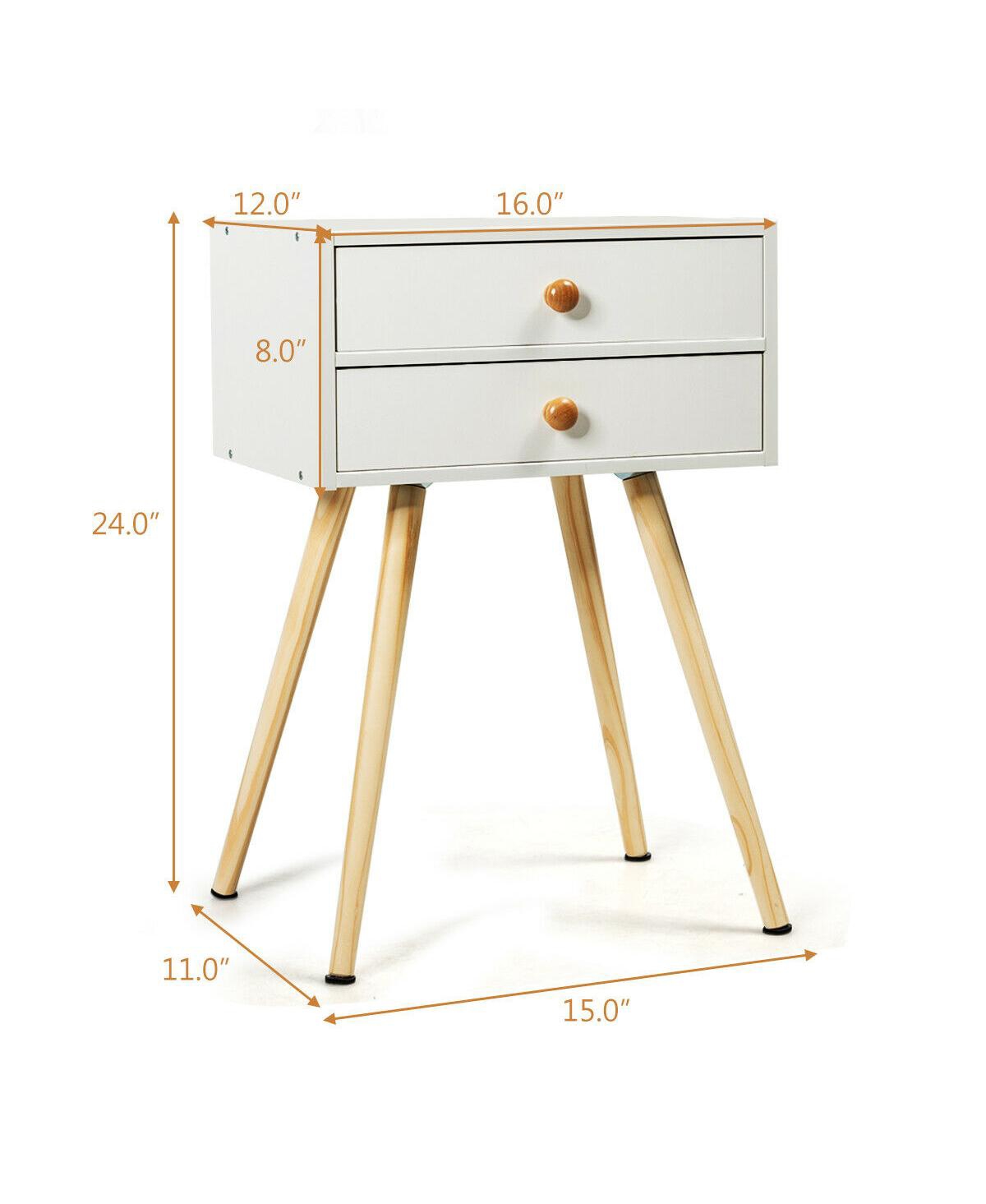 Sugift Midcentury Modern Bedside Table with 2 Drawers