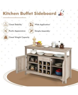  46" MDF Wine Rack, Open Shelf, Adjustable Shelves, Utility Drawer, Anti-Tip Buffet Sideboard Cabinet