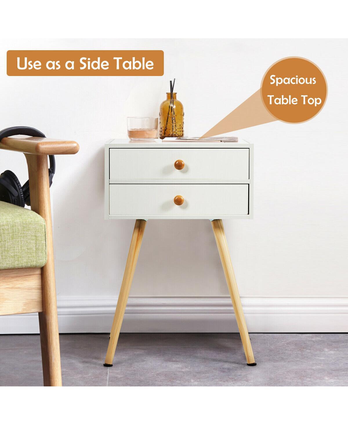 Sugift Midcentury Modern Bedside Table with 2 Drawers