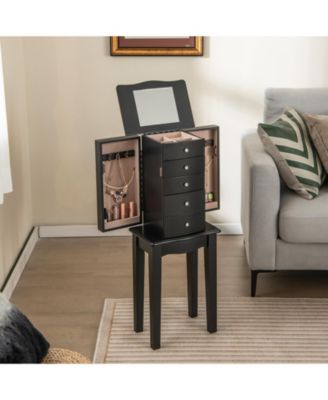 Jewelry Armoire with Top Flip Mirror and 4 Drawers