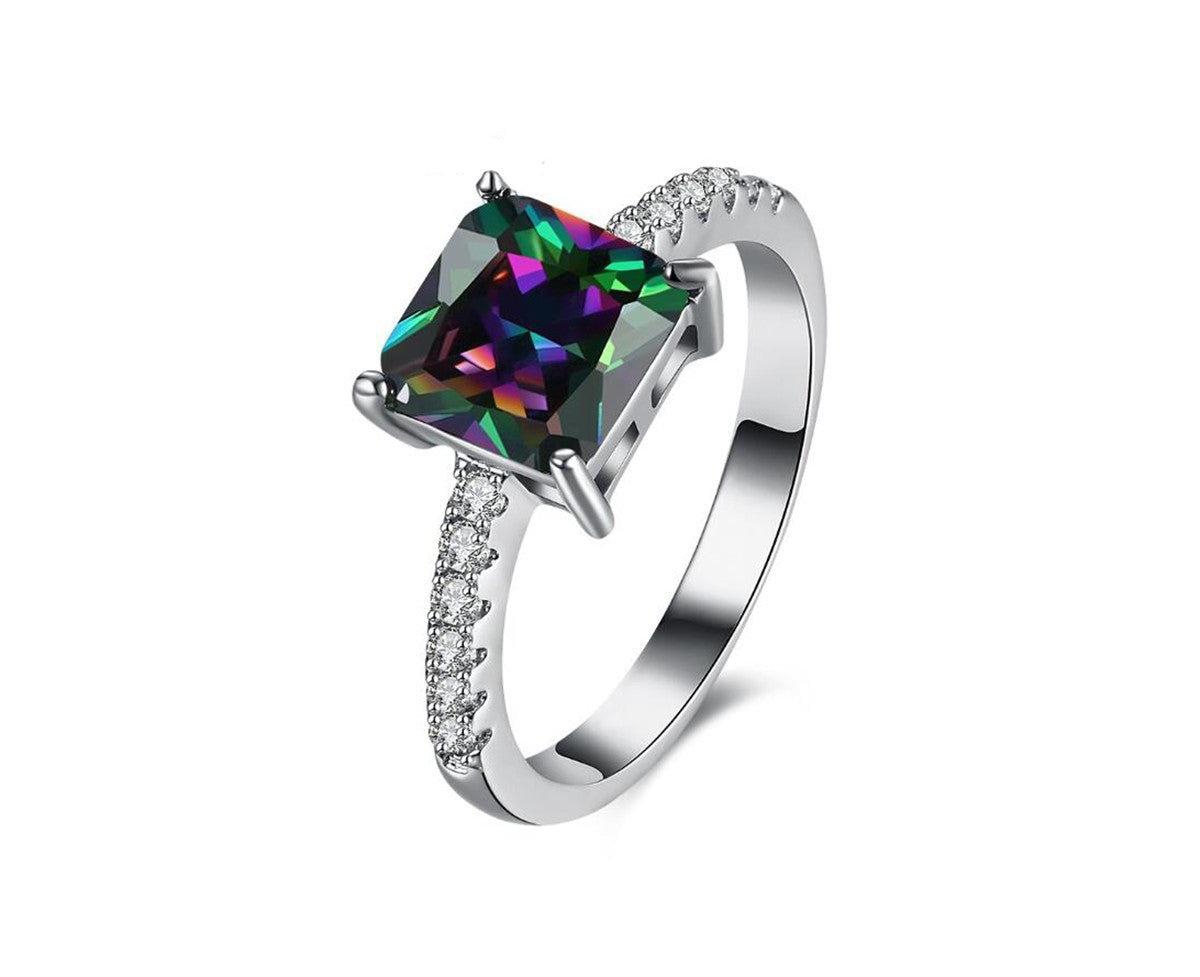 Princess Cut Mystic Topaz Ring - Silver