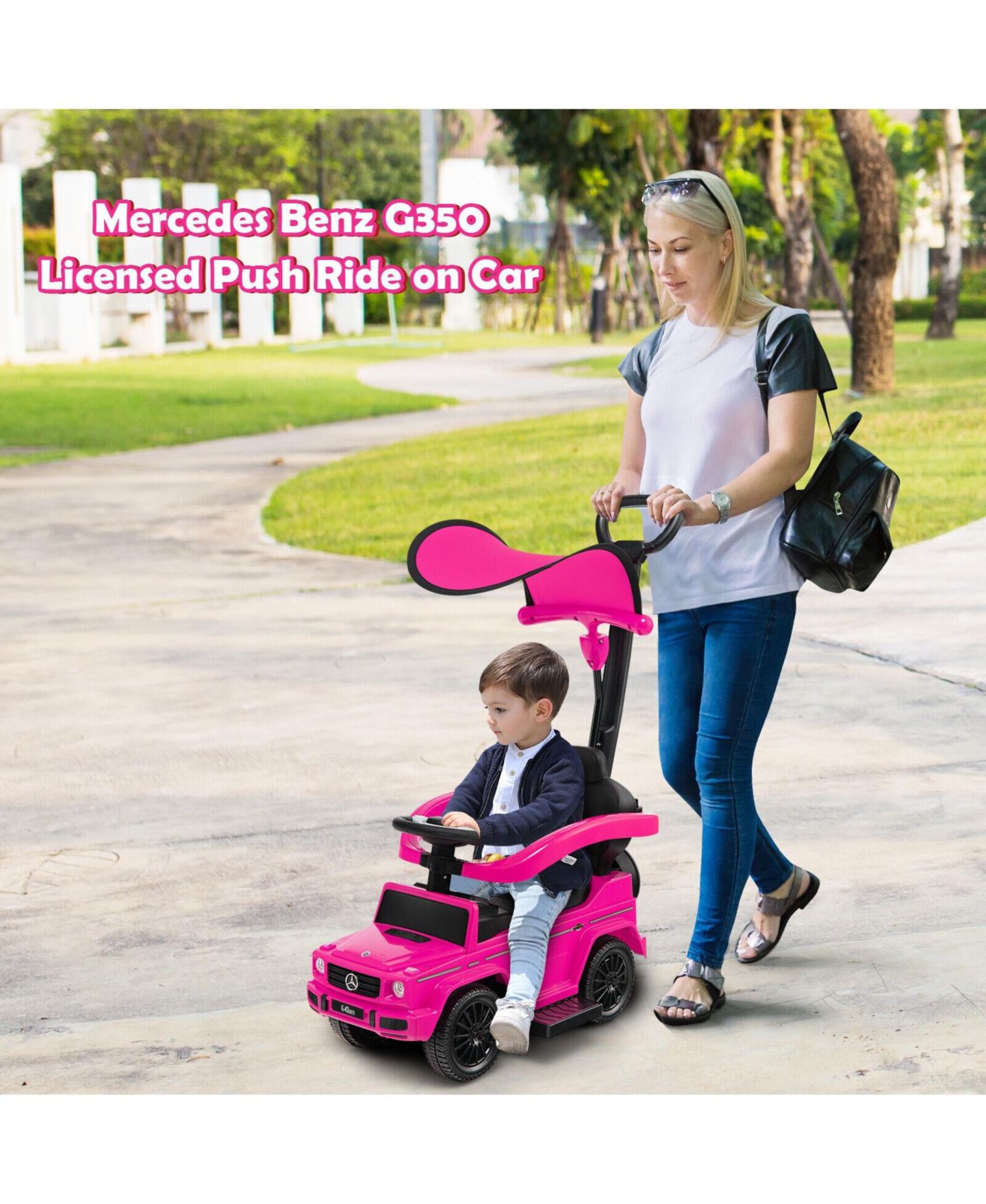 Детская игрушка SKONYON 3-in-1 Mercedes-Benz G350 Ride-On Push Car with Rotatable Canopy, Ages 12-36 Months, цвет: Розовый — фото 3