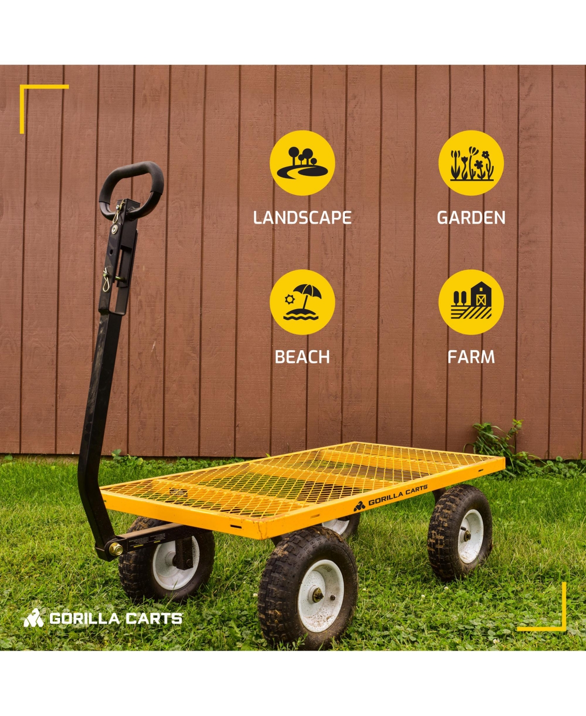 Gorilla Carts Steel Utility Cart, 7 Cu Ft Garden Wagon w/Removable Sides, Yellow