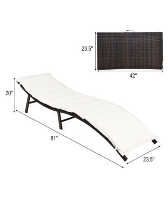 Set of 2 Folding Wicker Chaise Portable Lounge Chair w/ Double Sided Cushion