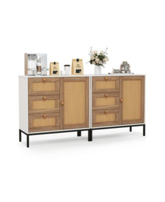 31.5"x14"x31.5" Rattan Metal Legs Soft-Close Hinges 1 Door 3 Drawers Sideboard Buffet Cabinet