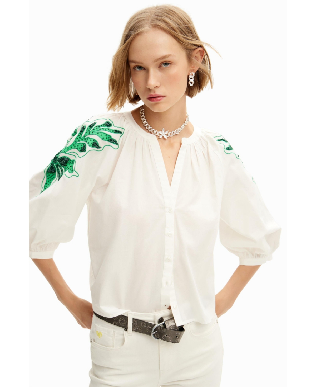 Desigual Women's V-neck embroidered blouse