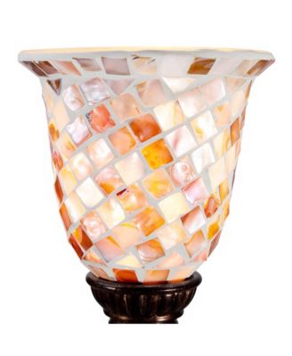 Traditional Uplight Accent Table Lamp 12" High Bronze Brown Mosaic Ivory Glass Shade for Bedroom Bedside Nightstand House Home Office