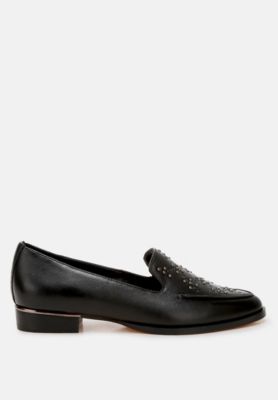 Rag and Co Womens Gabbasi Studded Genuine Leather Loafers