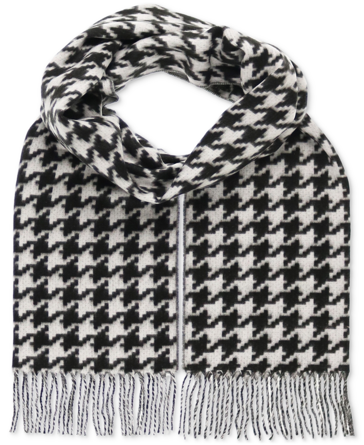 Women's Houndstooth Fringe-Trim Scarf - Black