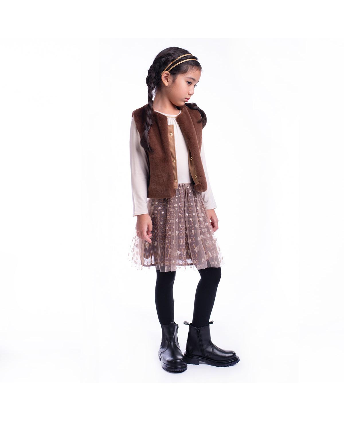 Imoga Collection Little Girls Eva FW23Faux Fur Vest - Oak