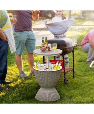 3 Pieces Outdoor Rattan Bar Table with Extendable Tabletop