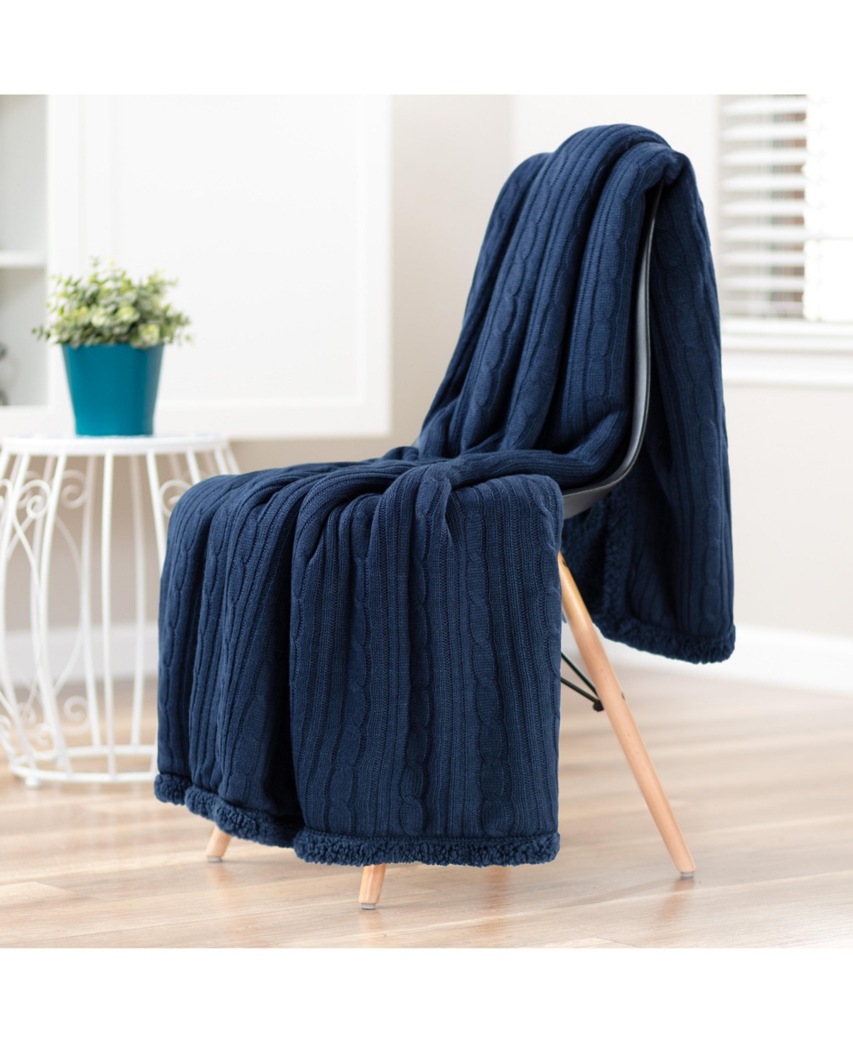Chanasya Premium Cable Knit Blanket - Soft and Cozy Blanket with Plush Sherpa Side - 50