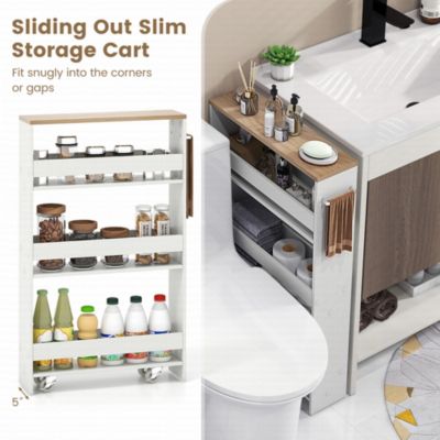 Slim Rolling Storage Cart with Handle, 3-Tier Shelves, and Lockable Wheels for Kitchen, Bathroom, or Laundry Room