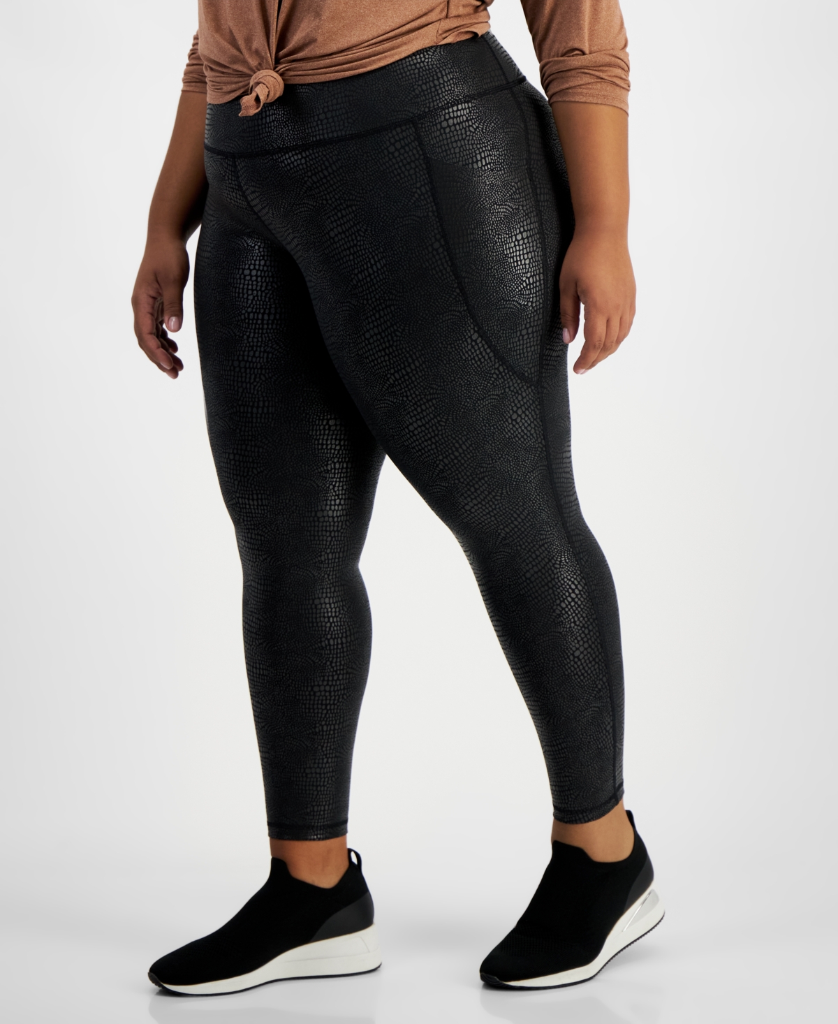 Id Ideology Plus Size Metallic Animal-Print Leggings, Created by Macy's