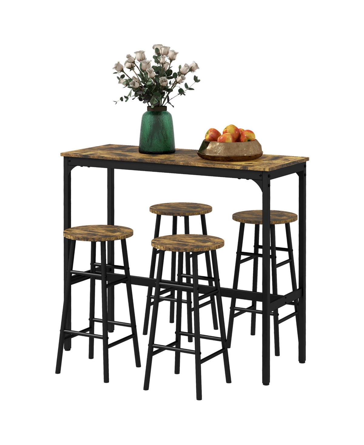 Homcom 5-Piece Bar Table and Chairs Set for Dining Room,- Rustic brown