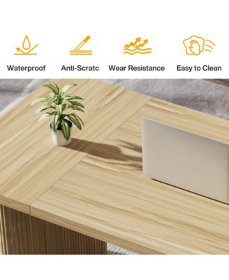 62" Executive Desk, Large Computer Office Desk with Double Pedestal, Modern Simple Style Natural Wood Top Rectangle Writing Desk