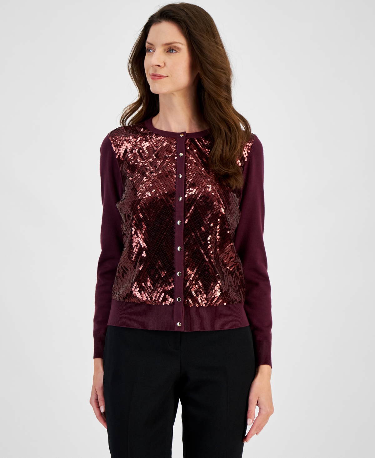 JM COLLECTION WOMEN'S SEQUINED BUTTON-DOWN PARTY CARDIGAN SWEATER, CREATED FOR MACY'S 