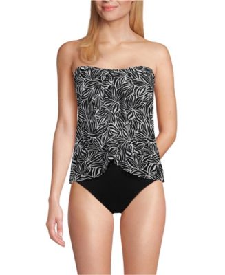 Lands' End Women's Chlorine Resistant Mesh Bandeau High Leg Fauxkini One Piece Swimsuit