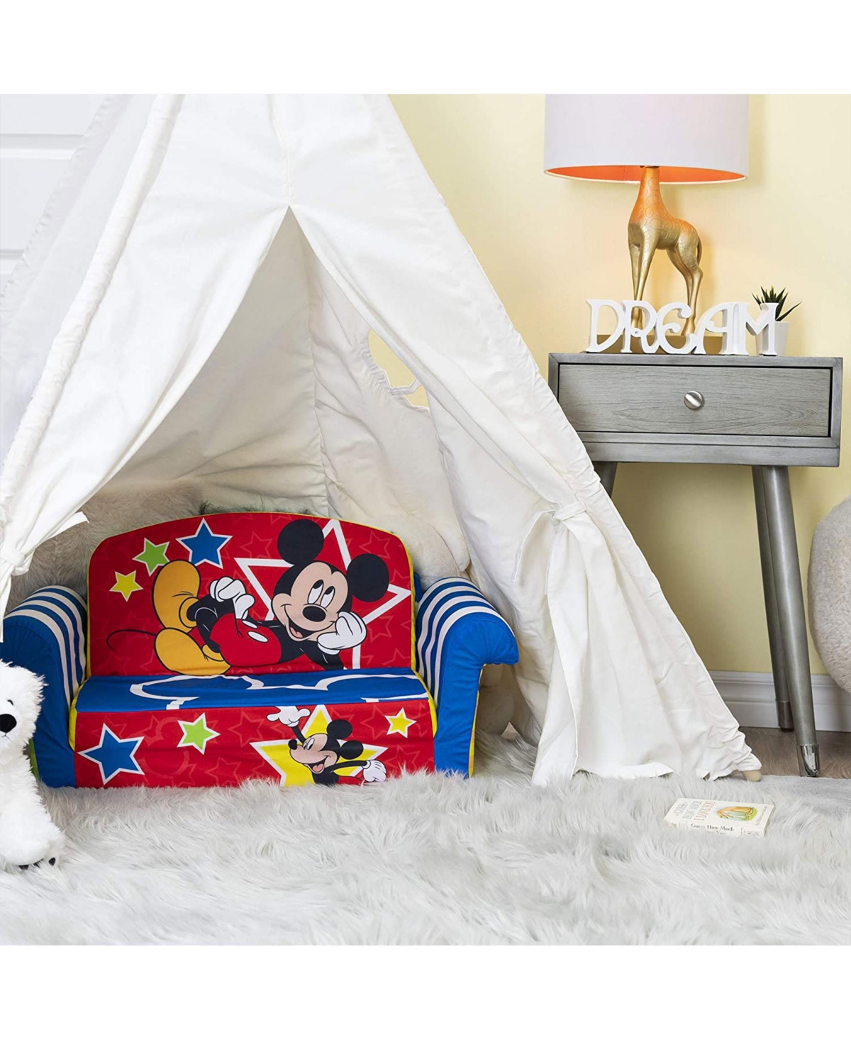 Marshmallow Furniture Kids 2-in-1 Flip Open Foam Compress Sofa Bed, Mickey Mouse