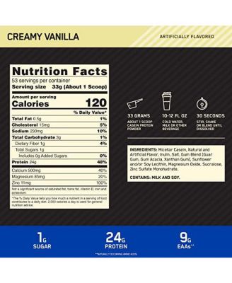 Naturally Flavored Gold Standard 100% Casein Drink Mix, Creamy Vanilla, 3.86 lb, 53 Servings