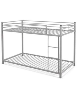 Low Profile Twin Over Twin Metal Bunk Bed with Full-length Guardrails