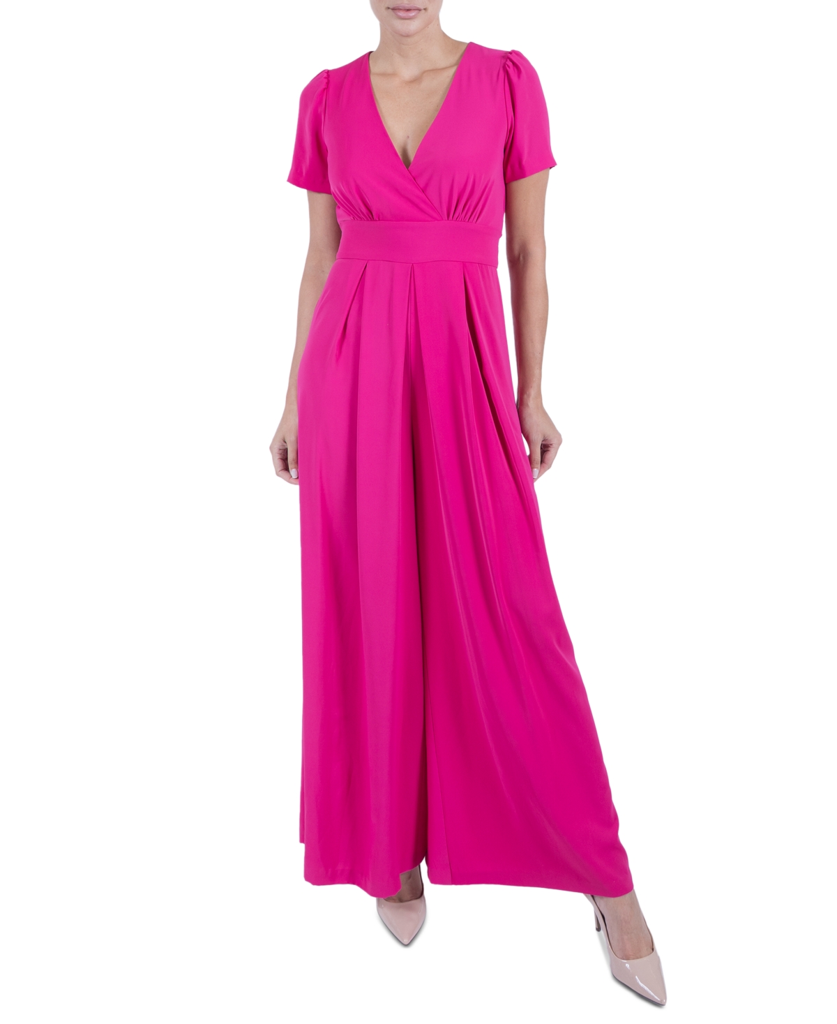 Women's Short-Sleeve Wide-Leg Jumpsuit - Bright Pink