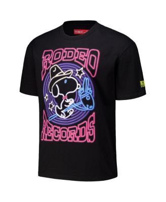 Men's Black Peanuts Snoopy Rodeo Loose Fit T-Shirt