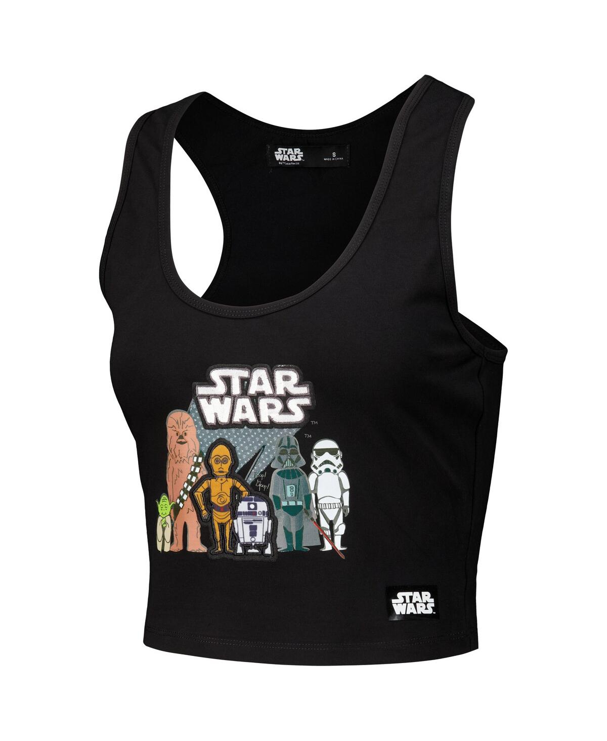 FREEZE MAX WOMEN'S BLACK STAR WARS CHEWBACCA TRI-BLEND CROPPED RACERBACK TANK TOP 