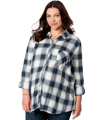 Wendy Bellissimo Maternity Plus Size Lace-Inset Plaid Shirt