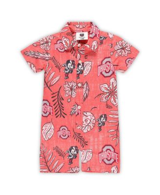 Baby Boys and Girls Scarlet Ohio State Buckeyes Vintage Floral Romper