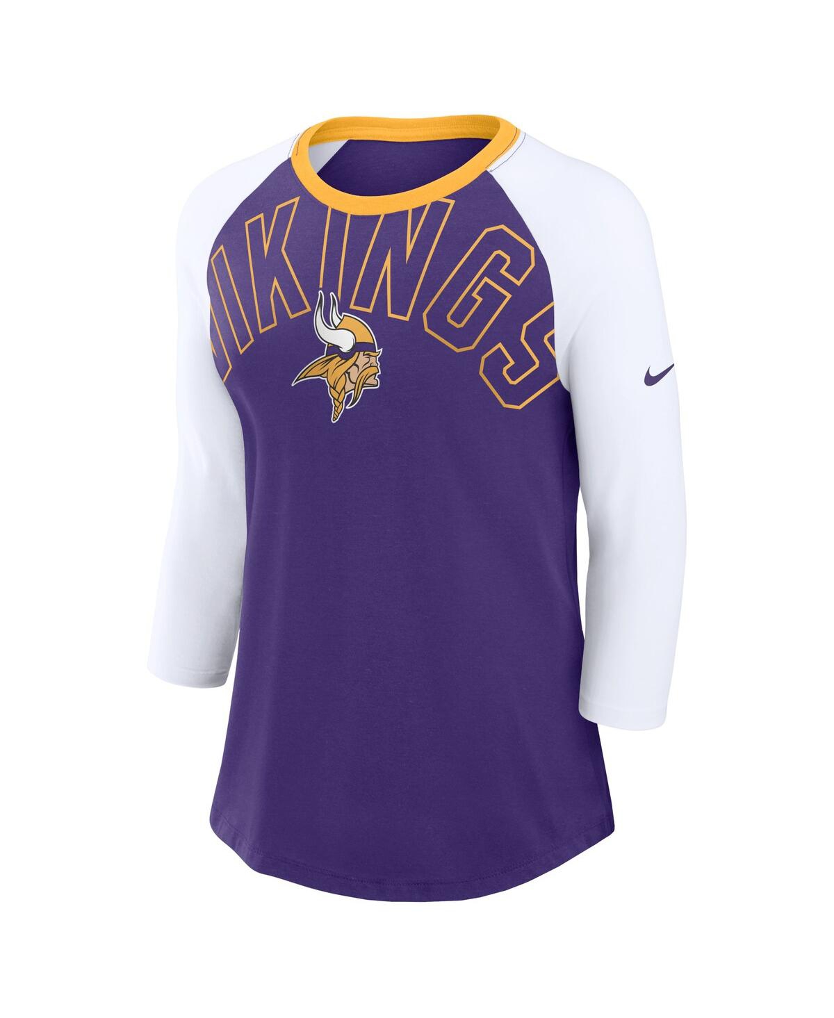 Nike Women'sWhite Minnesota Vikings Knockout Arch Raglan Tri-Blend 3/4-Sleeve T-Shirt - Purple, White