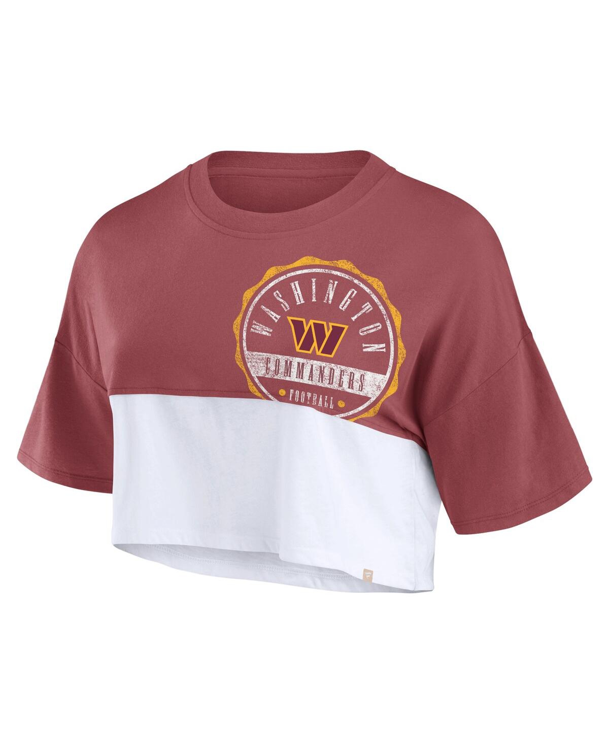 Fanatics Women's Burgundy/white Washington Commanders Boxy Color Split Cropped T-shirt In Burgundy,white