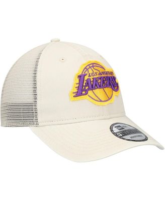 Men's Cream Los Angeles Lakers Rough Edge Logo Trucker 9TWENTY Adjustable Hat