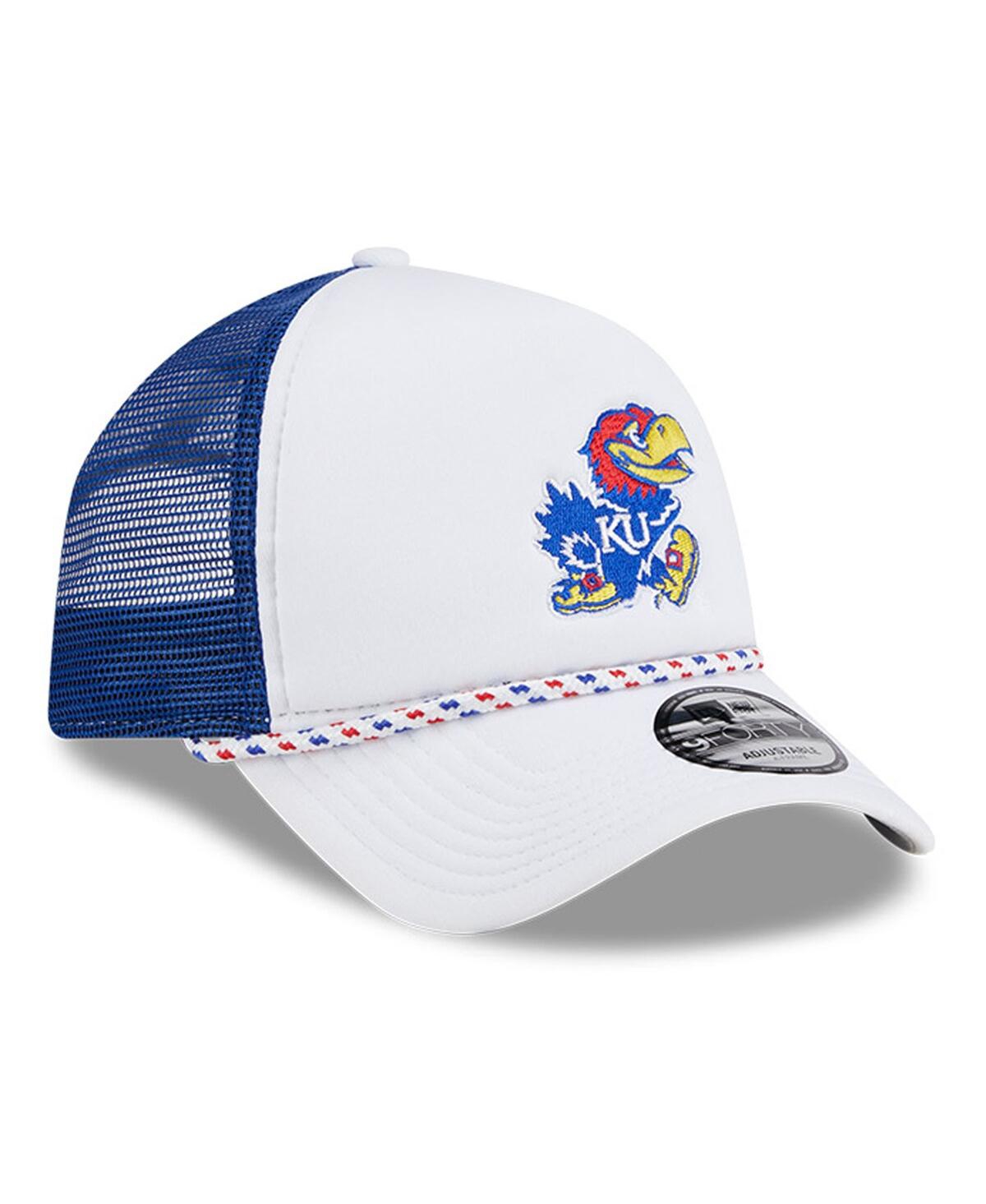 New Era Men'sRoyal Kansas Jayhawks Court Sport Foam A-Frame 9FORTY Adjustable Trucker Hat - White, Royal