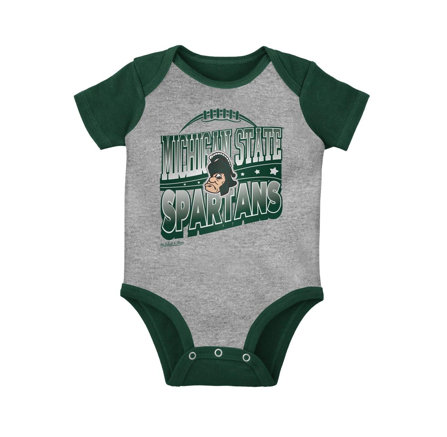 Baby Boys and Girls Green/Heather Gray Michigan State Spartans 3-Pack Bodysuit, Bib and Bootie Set