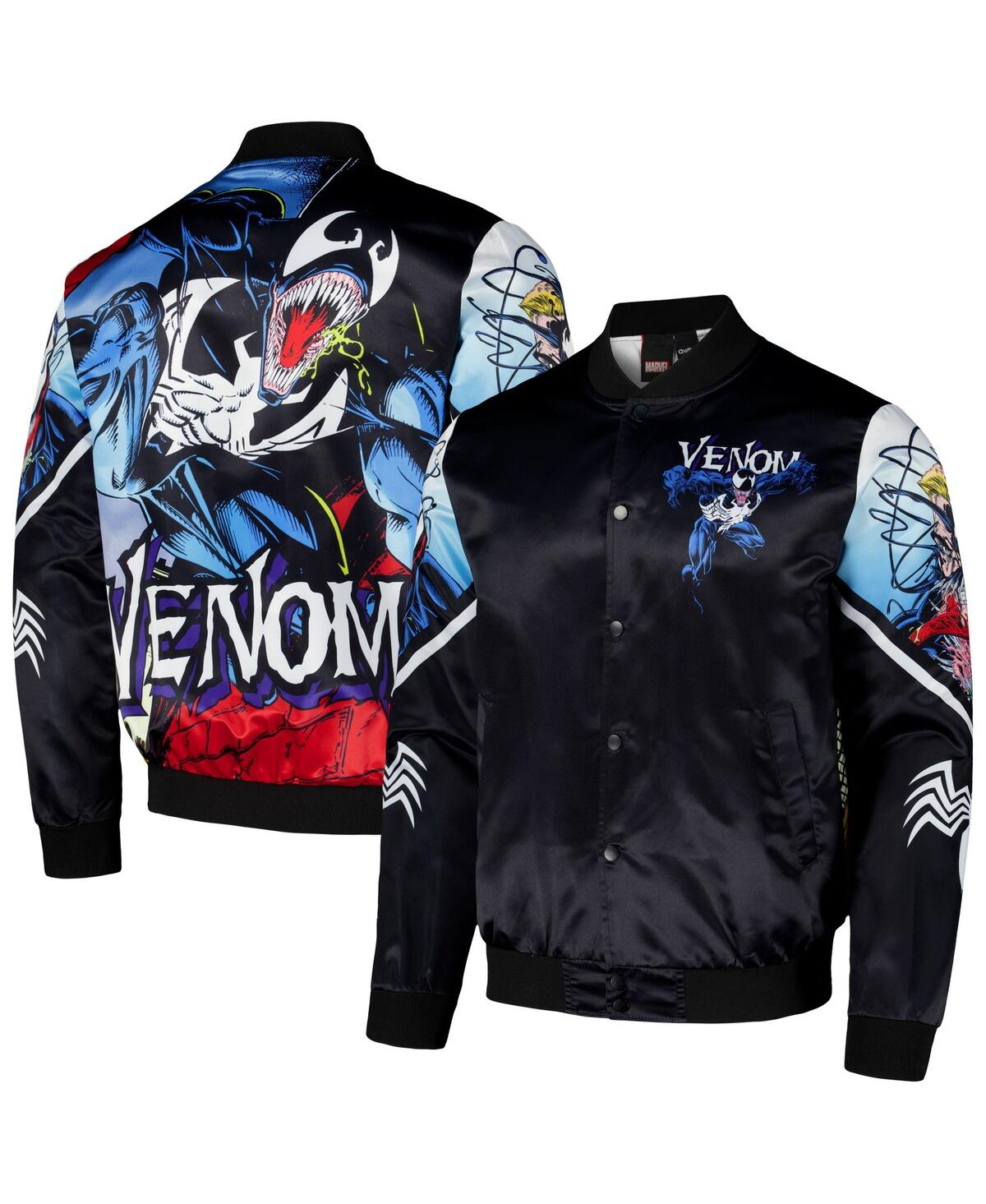 Shop Chalk Line Men's Black/blue Venom Symbiote Fanimation Satin Full-snap Jacket In Black,blue