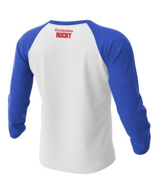 Men's White/Blue Rocky Super Fight Poster 3/4-Sleeve Raglan T-Shirt