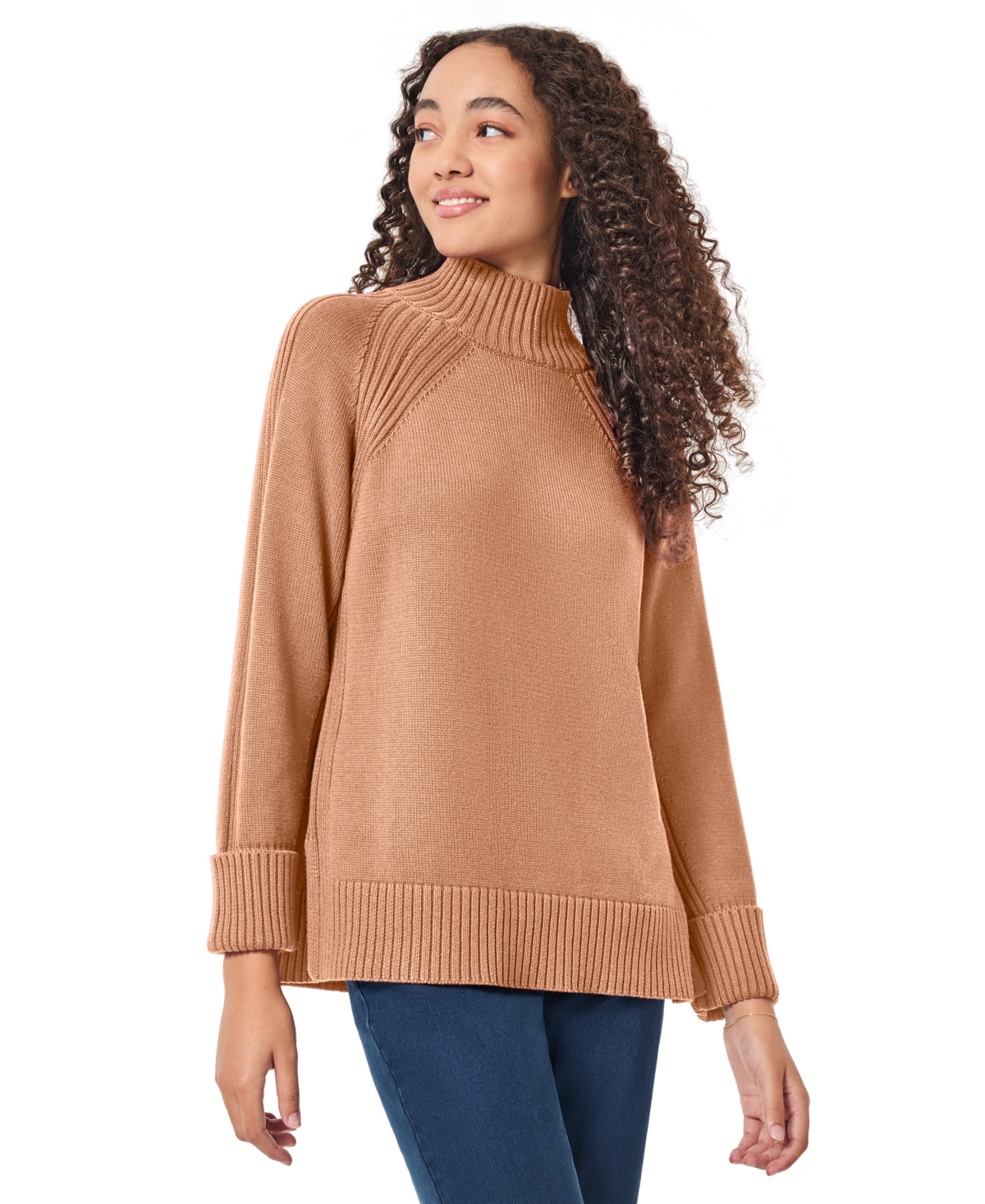 Jones New York Women's Mock Neck Sweater with Rib Detail
