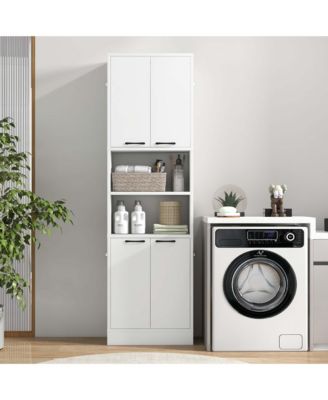 75" Tall Bathroom Storage Cabinet with 4 Doors & 2 Open Compartments Freestanding