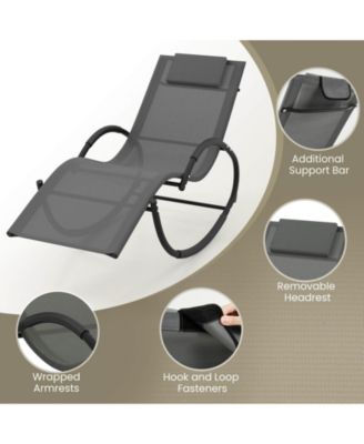 2 PCS Outdoor Rocking Lounge Chair with Removable Headrest Breathable Backrest & Seat