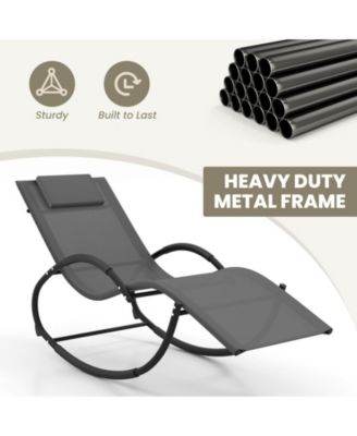 2 PCS Outdoor Rocking Lounge Chair with Removable Headrest Breathable Backrest & Seat