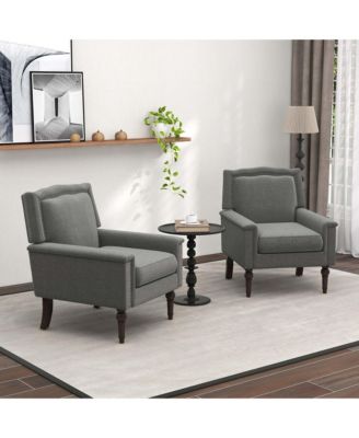  Single Unit Chenille Fabric & Rubber Wood Legs Thick Cushion, Mid-Century Modern Style, Armrest Living Room Armchair