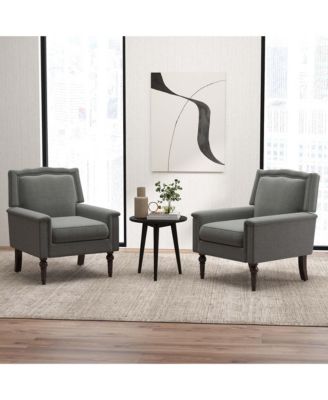  Single Unit Chenille Fabric & Rubber Wood Legs Thick Cushion, Mid-Century Modern Style, Armrest Living Room Armchair