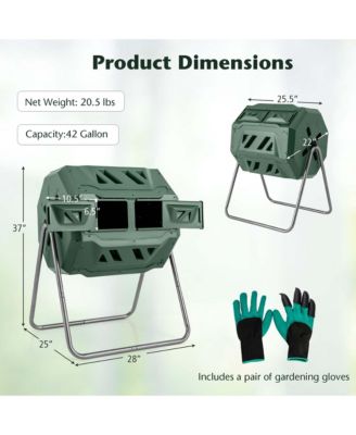 42-Gal Compost Bin Dual Chamber Composting Tumbler with 2 Sliding Doors Metal Frame