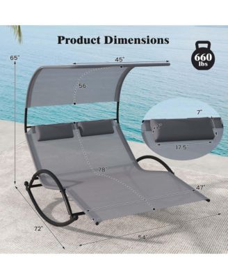 Outdoor Dual Rocker Sunbed 2-Person Canopied Lounger with 2 Detachable Headrests