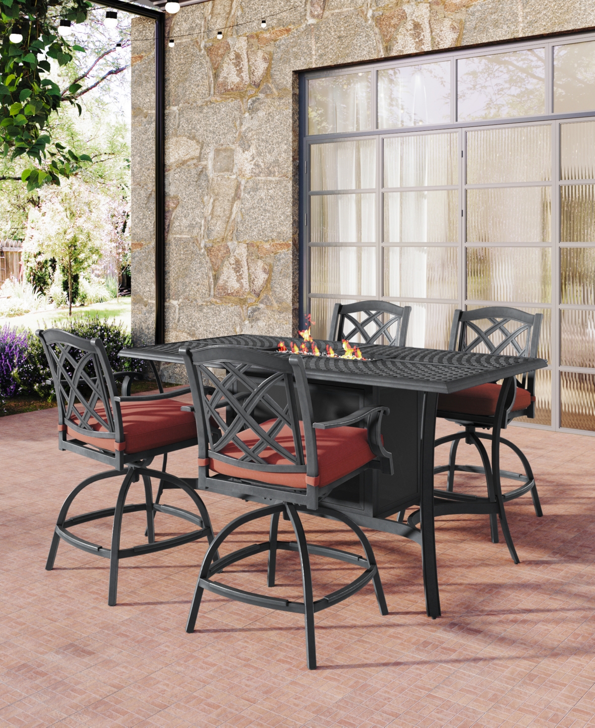 Wythburn 5-pc. Outdoor Bar Height Fire Pit Chat Set, Created for Macys