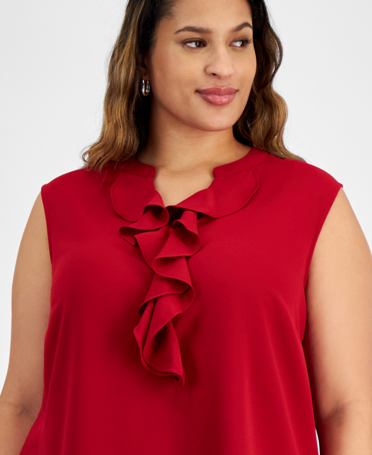 Kasper Plus Size Ruffled Sleeveless V-Neck Top