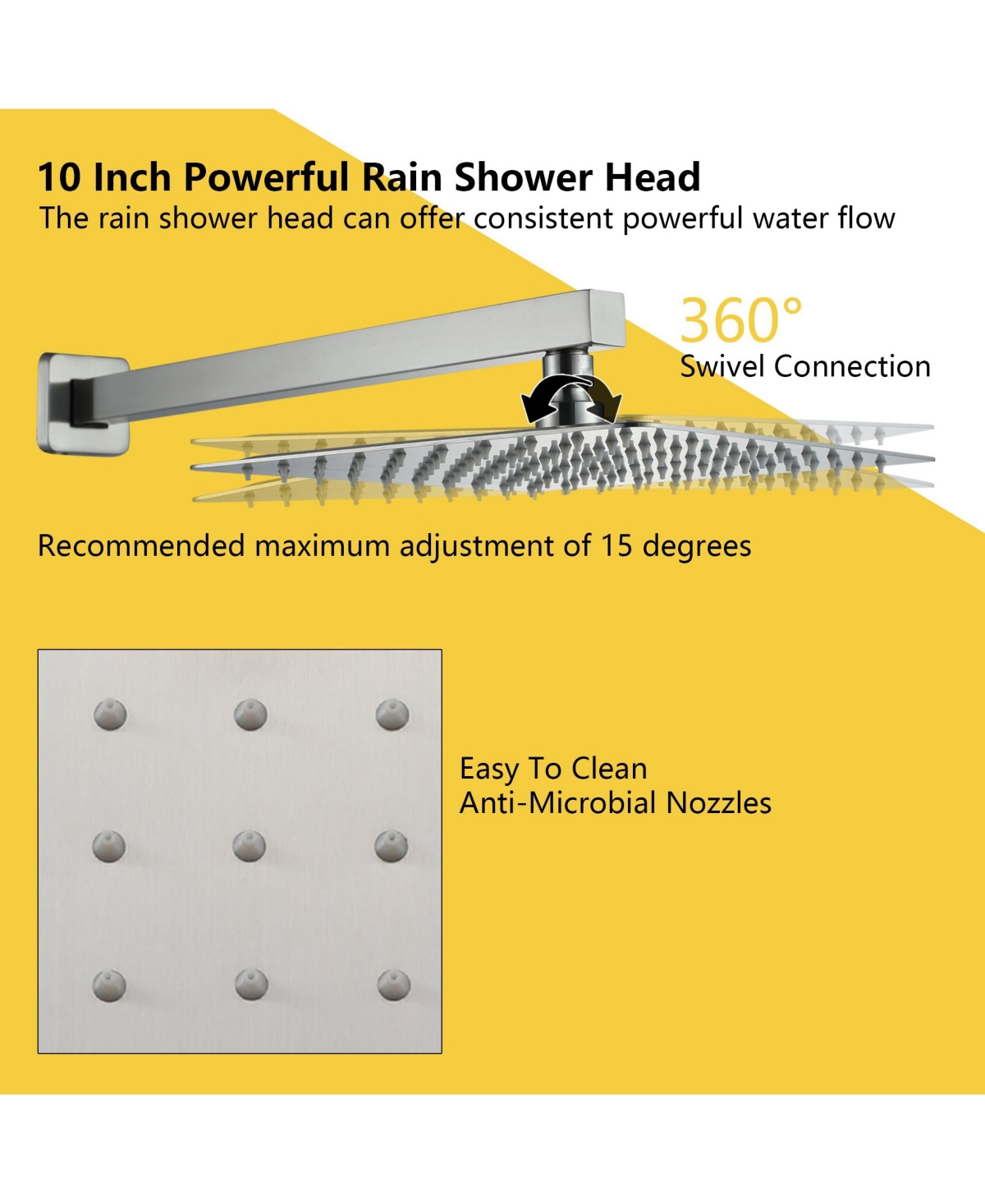 Boyel Living 3-Spray Patterns with 2.5 Gpm in. Wall Mount Dual Shower Heads with Pressure Balance Valve - Brushed nickel