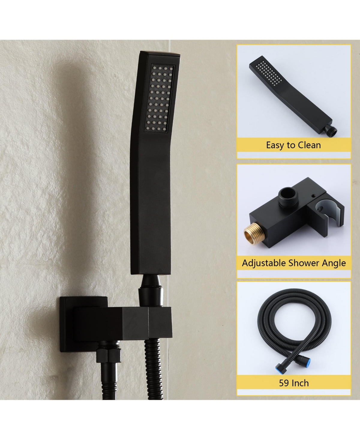 Boyel Living 1-Spray Patterns with 2.5 Gpm in. Square Wall Mount Dual Shower Heads with Pressure Balance Valve