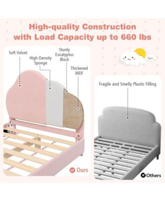 Kids Twin Platform Bed Frame Upholstered Twin Size Bed with Wooden Slats Support